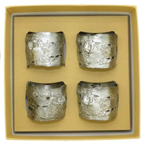 Michael Michaud Antique Pewter Birch Bark Napkin Rings for 8