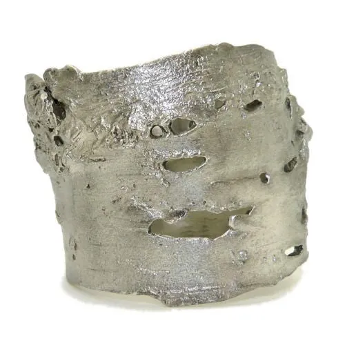 Michael Michaud Antique Pewter Birch Bark Napkin Rings for 8