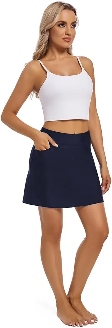 Micosuza Women's Swim Skirt with Pockets Active Skorts Modest Swim Bottoms with Built-in Shorts