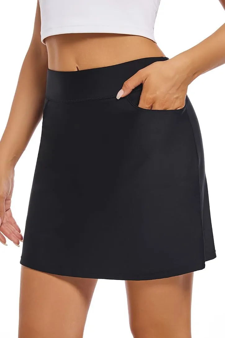 Micosuza Women's Swim Skirt with Pockets Active Skorts Modest Swim Bottoms with Built-in Shorts