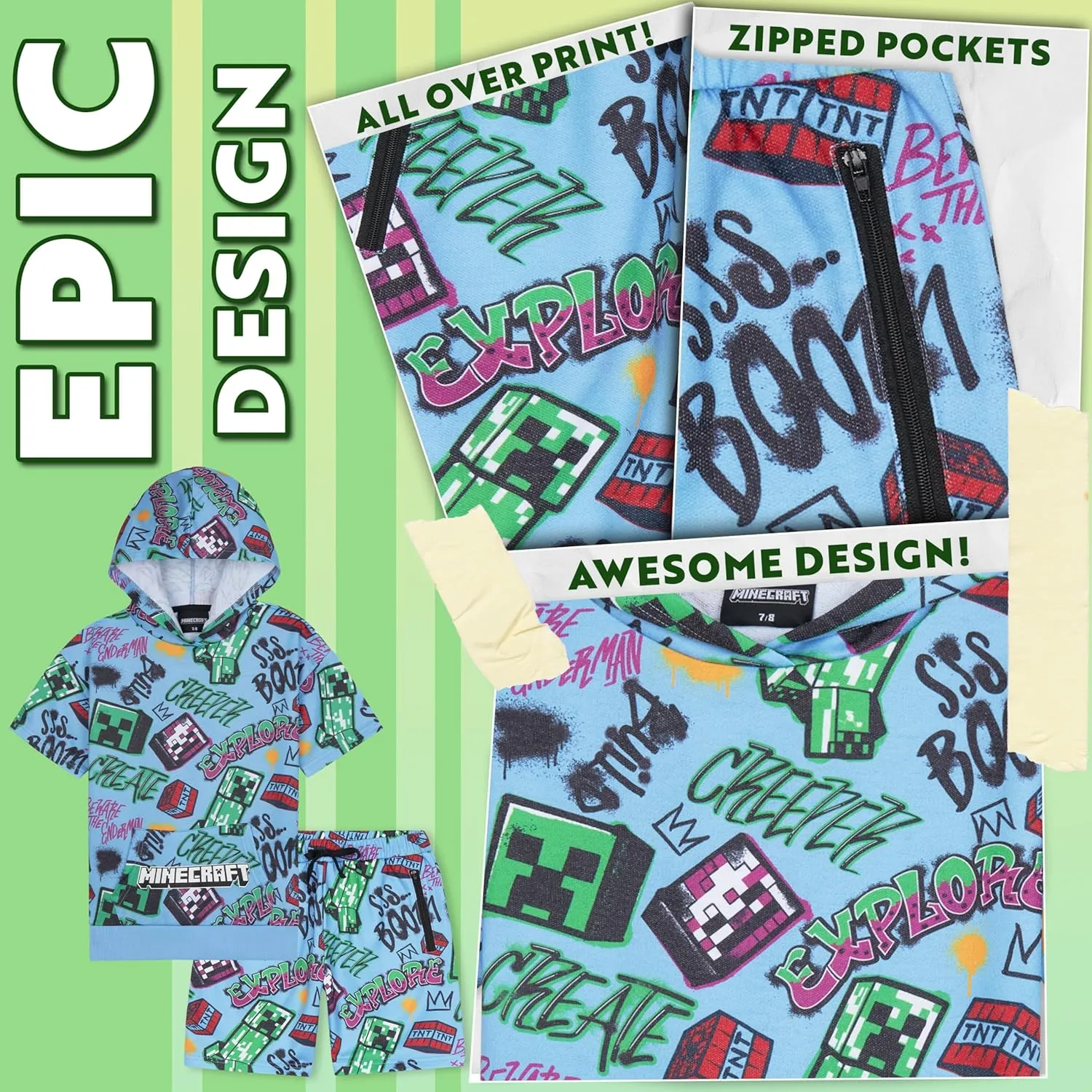 Minecraft Hoodie and Sweatpants Tracksuit for Boys Teens Kids Clothes Short Set