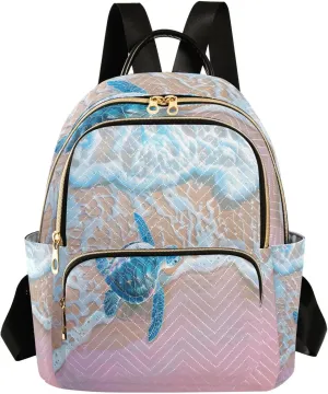 Mini Backpack for Women Beach Sea Turtle Wave Seaside Coastal Small Purse Daypacks Stylish Bags Lightweight Travel Backpacks for College Shopping Work Dating