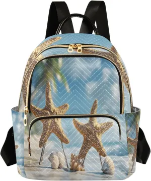 Mini Backpack for Women Coastal Starfish Seaside Shell Small Purse Daypacks Stylish Bags Lightweight Travel Backpacks for College Shopping Work Dating
