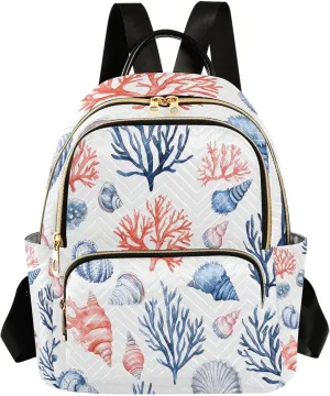 Mini Backpack for Women Coral Shell Pattern Coastal Small Purse Daypacks Stylish Bags Lightweight Travel Backpacks for College Shopping Work Dating