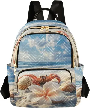 Mini Backpack for Women Crab Flower Seaside Coastal Small Purse Daypacks Stylish Bags Lightweight Travel Backpacks for College Shopping Work Dating