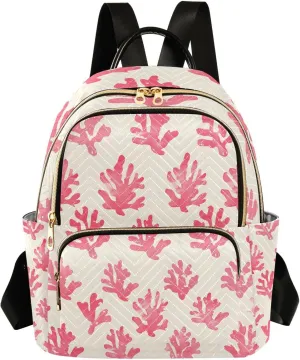Mini Backpack for Women Pink Coral Pattern Coastal Small Purse Daypacks Stylish Bags Lightweight Travel Backpacks for College Shopping Work Dating