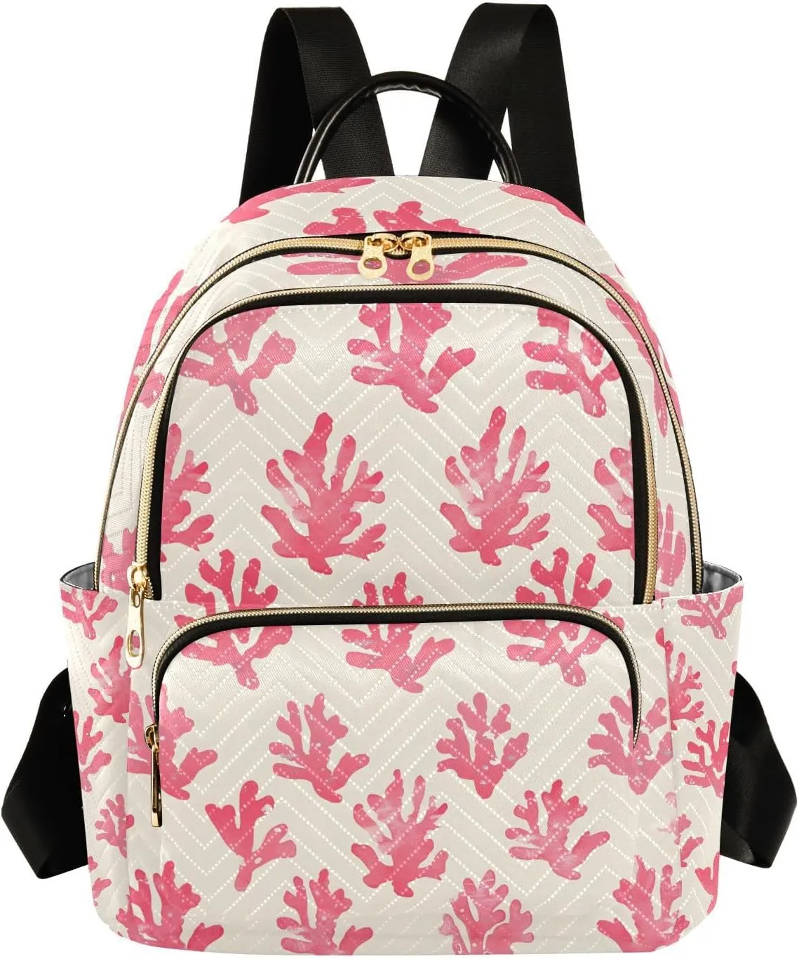 Mini Backpack for Women Pink Coral Pattern Coastal Small Purse Daypacks Stylish Bags Lightweight Travel Backpacks for College Shopping Work Dating