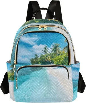 Mini Backpack for Women White Beach Blue Seaside Coastal Small Purse Daypacks Stylish Bags Lightweight Travel Backpacks for College Shopping Work Dating