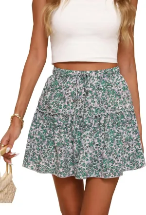 Mini Skirts for Women High Waisted Ruffle Skirt Cute Casual Layered Shorts Flowy Skort for Beach Holiday Summer