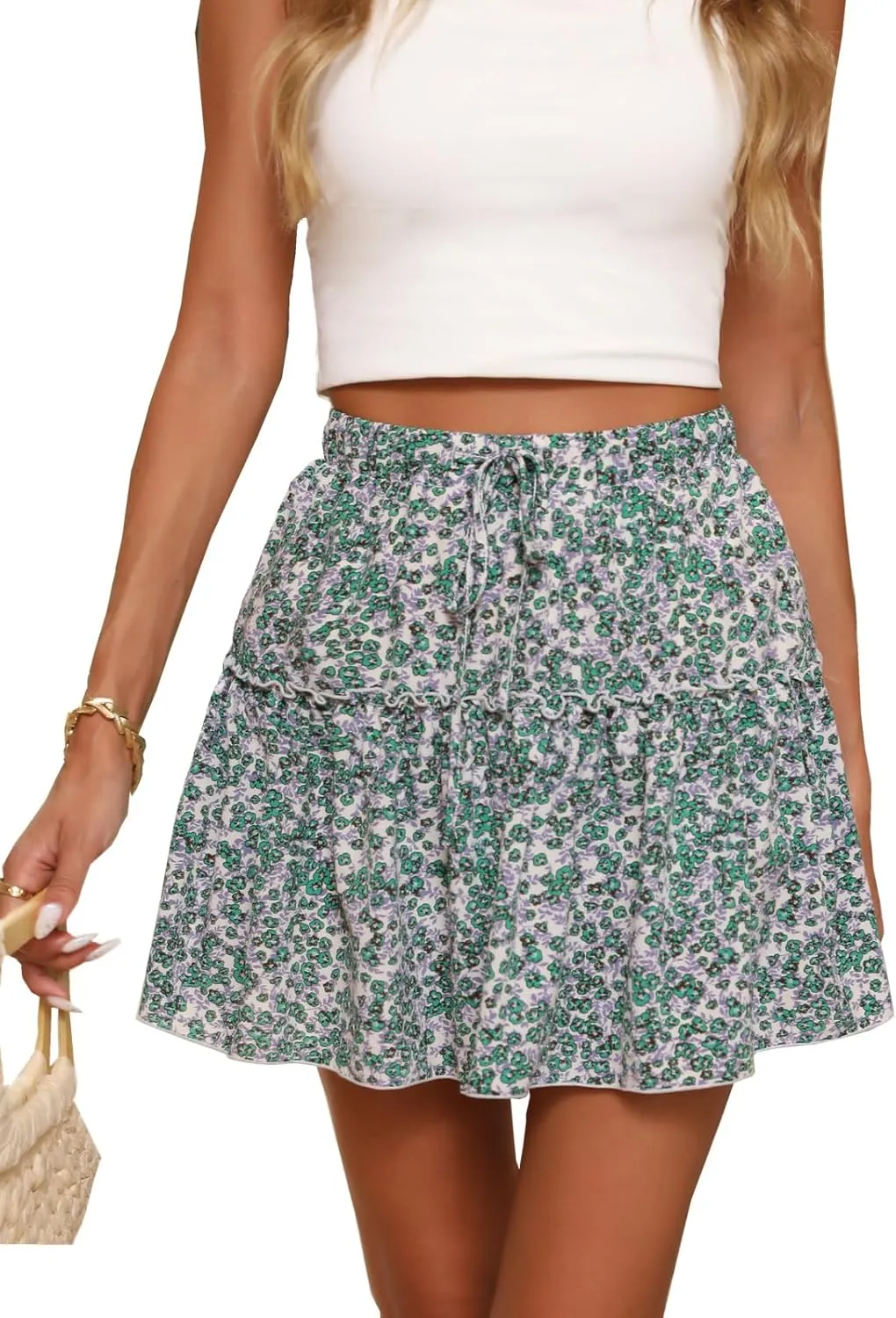 Mini Skirts for Women High Waisted Ruffle Skirt Cute Casual Layered Shorts Flowy Skort for Beach Holiday Summer