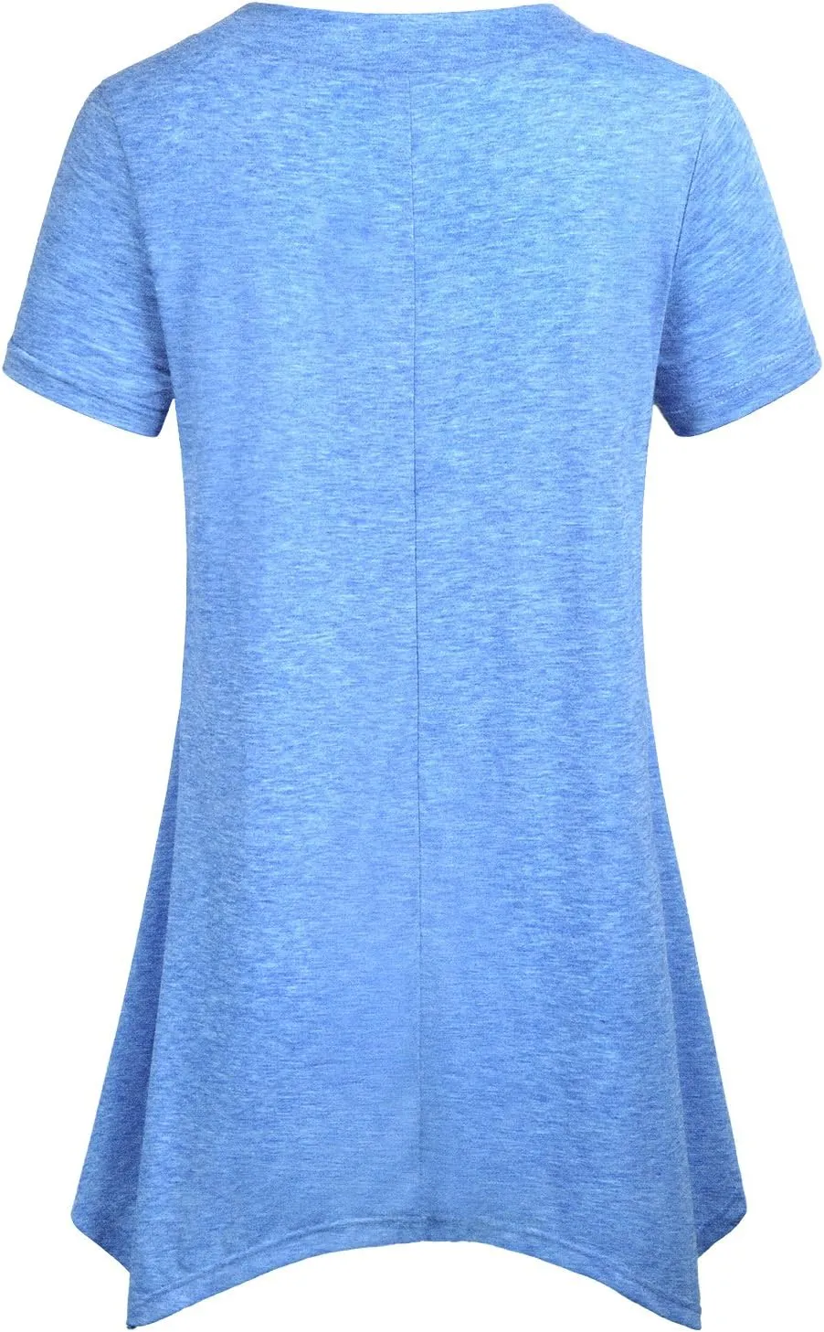 Miusey Womens Short Sleeve V Neck Asymmetrical Hemline Flowy Blouse Handkerchief Hem Tunic Tops