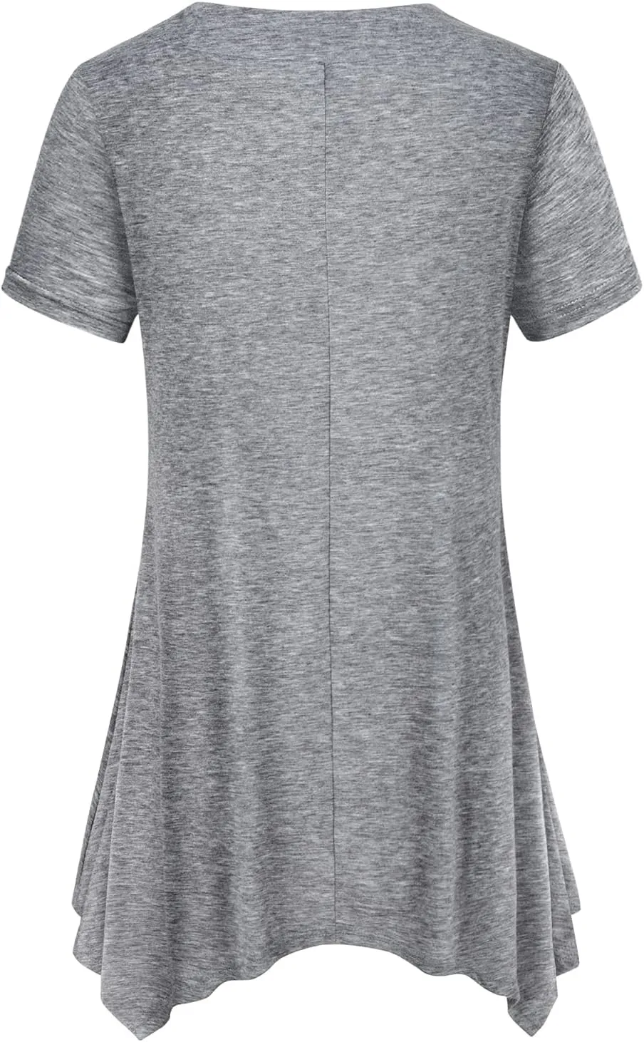 Miusey Womens Short Sleeve V Neck Asymmetrical Hemline Flowy Blouse Handkerchief Hem Tunic Tops