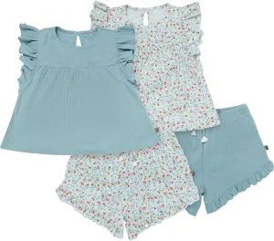 Modern Moments by Gerber Baby Girls 4-piece Set (2 Flutter Sleeve Top & 2 Ruffle Wide Leg Short)