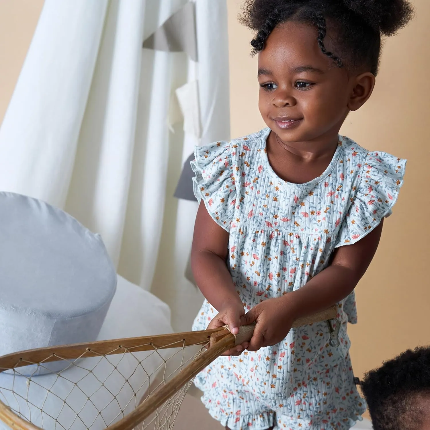 Modern Moments by Gerber Baby Girls 4-piece Set (2 Flutter Sleeve Top & 2 Ruffle Wide Leg Short)
