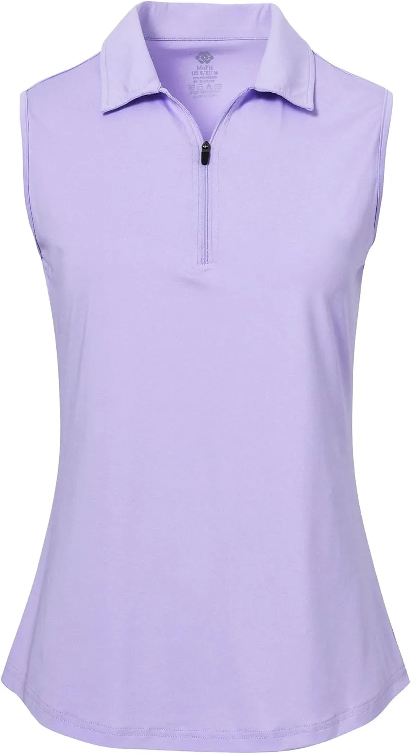 MoFiz Women's Sleeveless Golf Polo Shirts 1/4 Zip Floral Tennis Workout Golf Tank Top