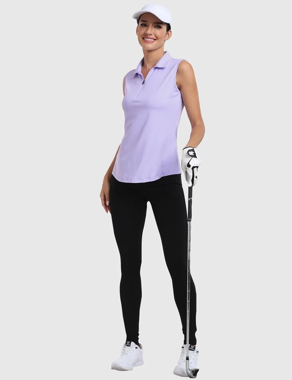 MoFiz Women's Sleeveless Golf Polo Shirts 1/4 Zip Floral Tennis Workout Golf Tank Top