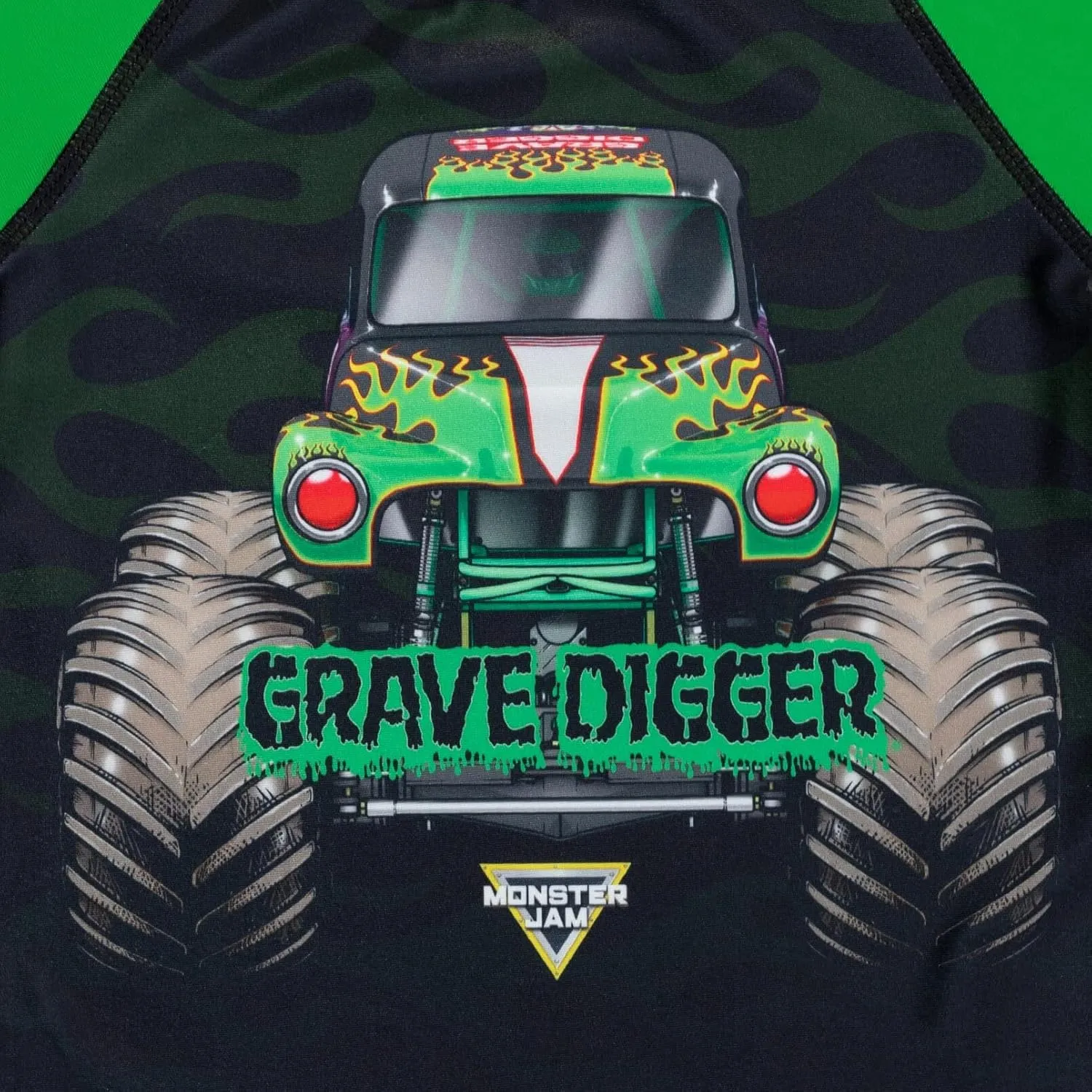 Monster Jam UPF 50  Pullover Rash Guard and Swim Trunks Outfit Set Toddler to Big Kid Grave Digger El Toro Loco Megalodon