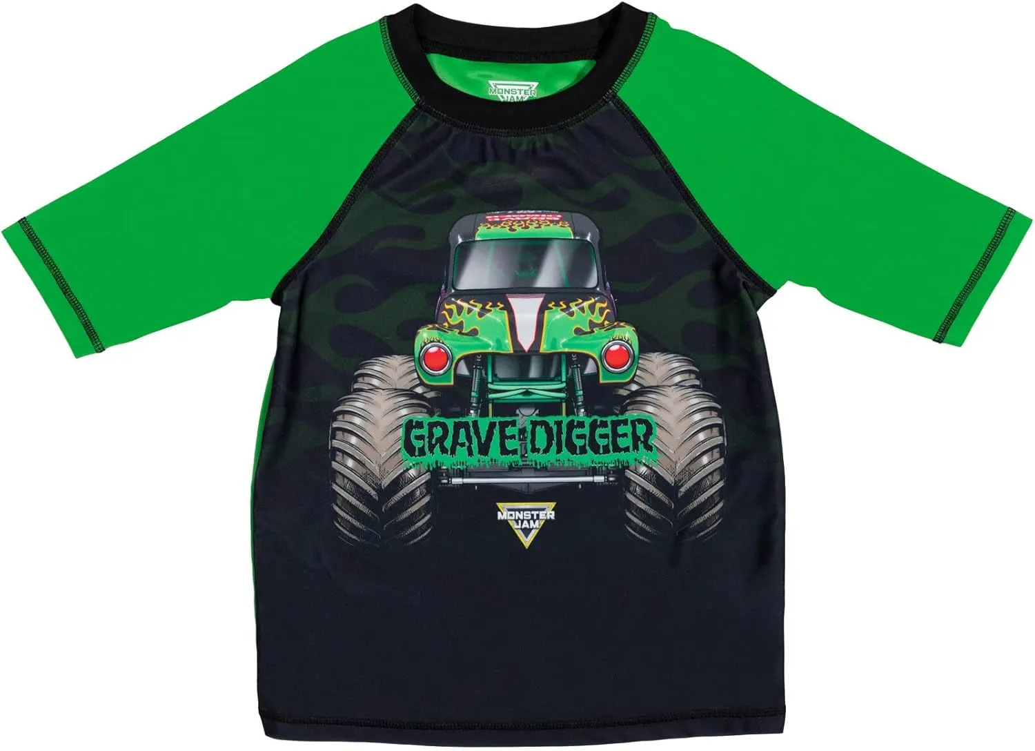 Monster Jam UPF 50  Pullover Rash Guard and Swim Trunks Outfit Set Toddler to Big Kid Grave Digger El Toro Loco Megalodon