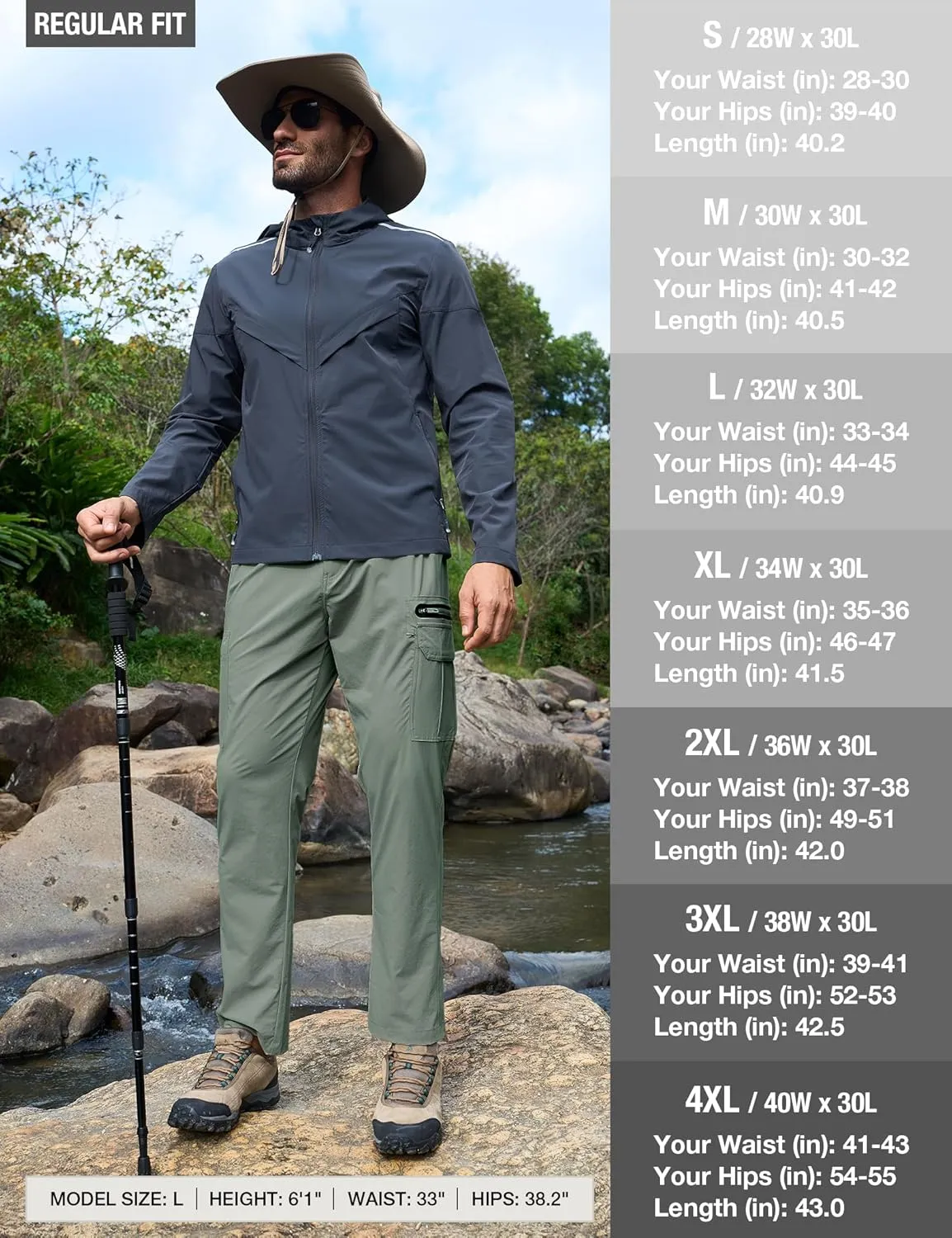MOURCE Mens Hiking Pants Lightweight - Quick Dry Water Resistant Travel Pants with 7 Pockets for Camping Fishing Outdoor