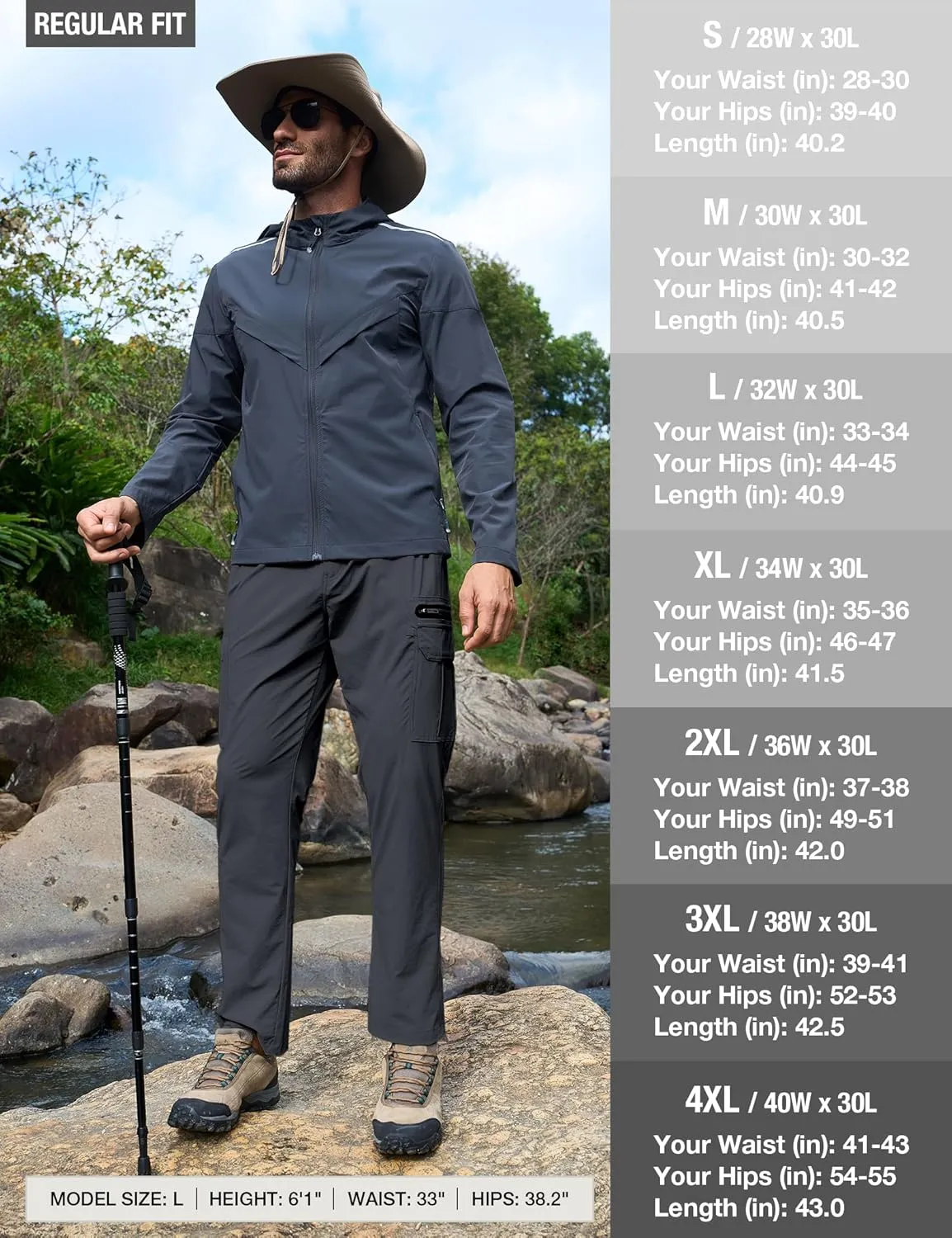 MOURCE Mens Hiking Pants Lightweight - Quick Dry Water Resistant Travel Pants with 7 Pockets for Camping Fishing Outdoor