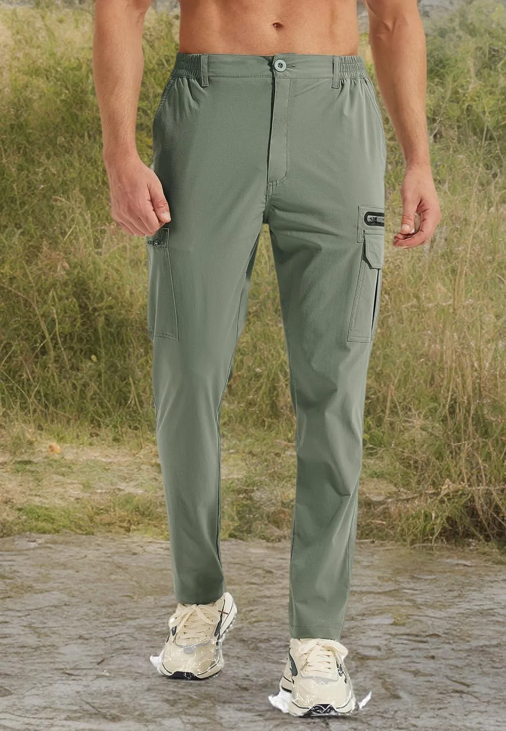 MOURCE Mens Hiking Pants Lightweight - Quick Dry Water Resistant Travel Pants with 7 Pockets for Camping Fishing Outdoor