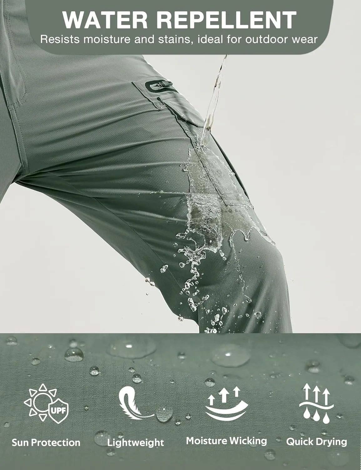 MOURCE Mens Hiking Pants Lightweight - Quick Dry Water Resistant Travel Pants with 7 Pockets for Camping Fishing Outdoor