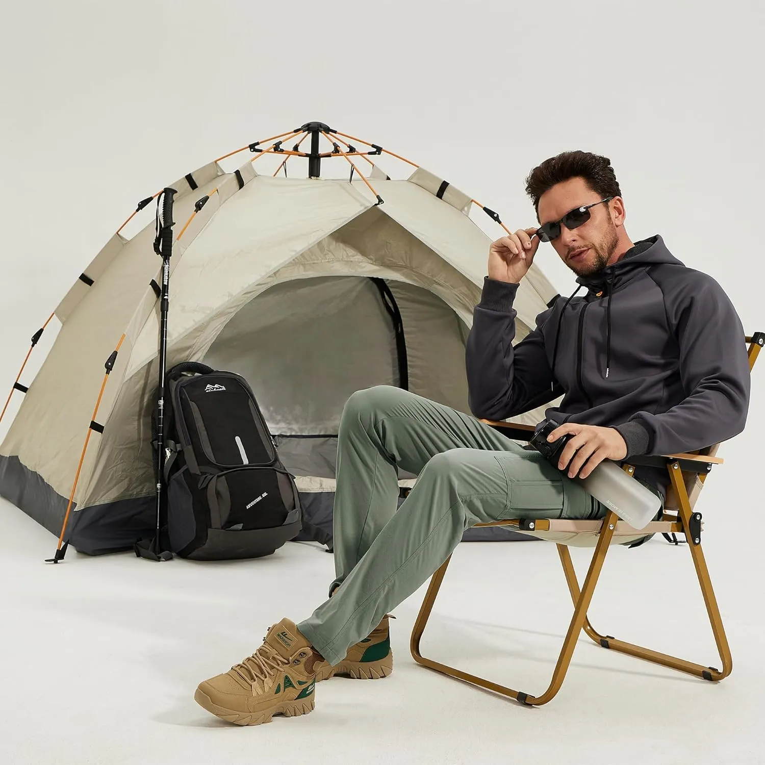 MOURCE Mens Hiking Pants Lightweight - Quick Dry Water Resistant Travel Pants with 7 Pockets for Camping Fishing Outdoor
