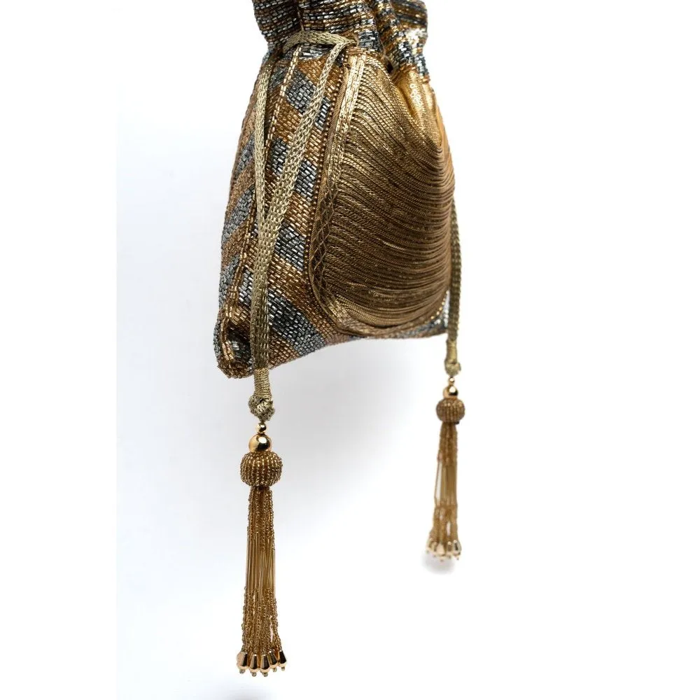 Nayaab by Sonia Women Hinted Pewter Gold Potli