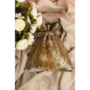 Nayaab by Sonia Women Hinted Pewter Gold Potli