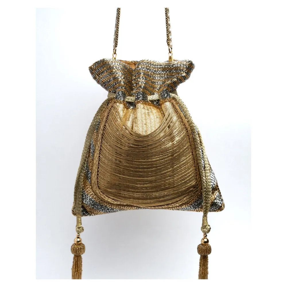 Nayaab by Sonia Women Hinted Pewter Gold Potli