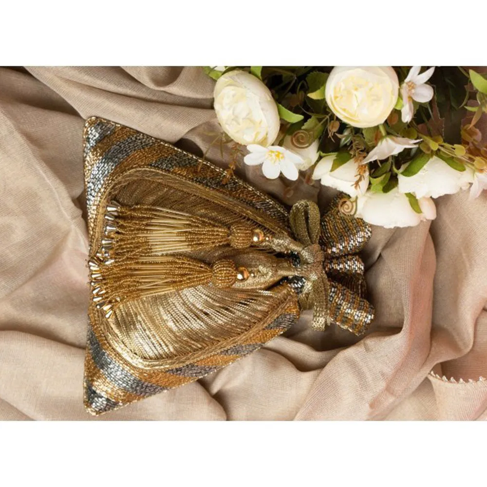 Nayaab by Sonia Women Hinted Pewter Gold Potli