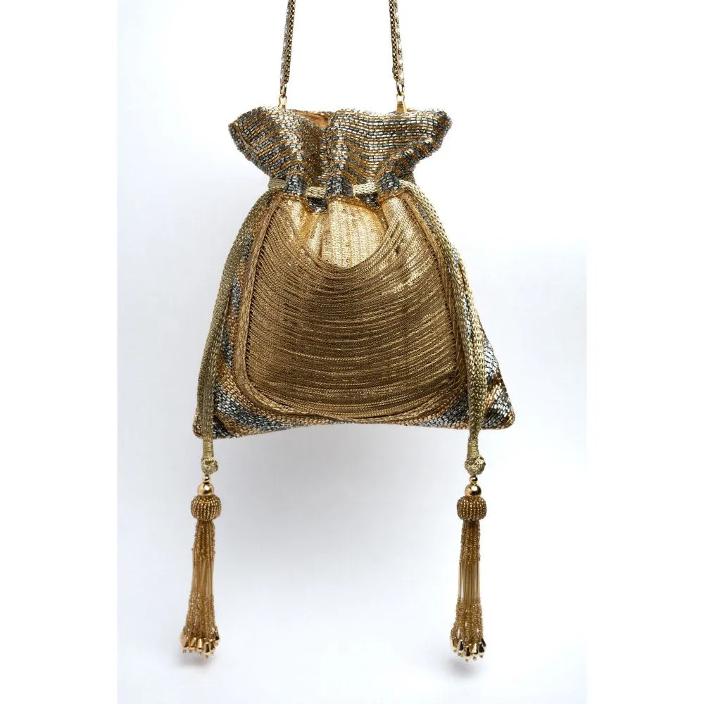 Nayaab by Sonia Women Hinted Pewter Gold Potli