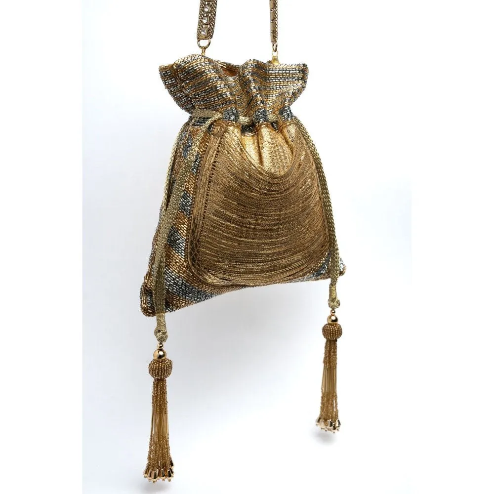 Nayaab by Sonia Women Hinted Pewter Gold Potli