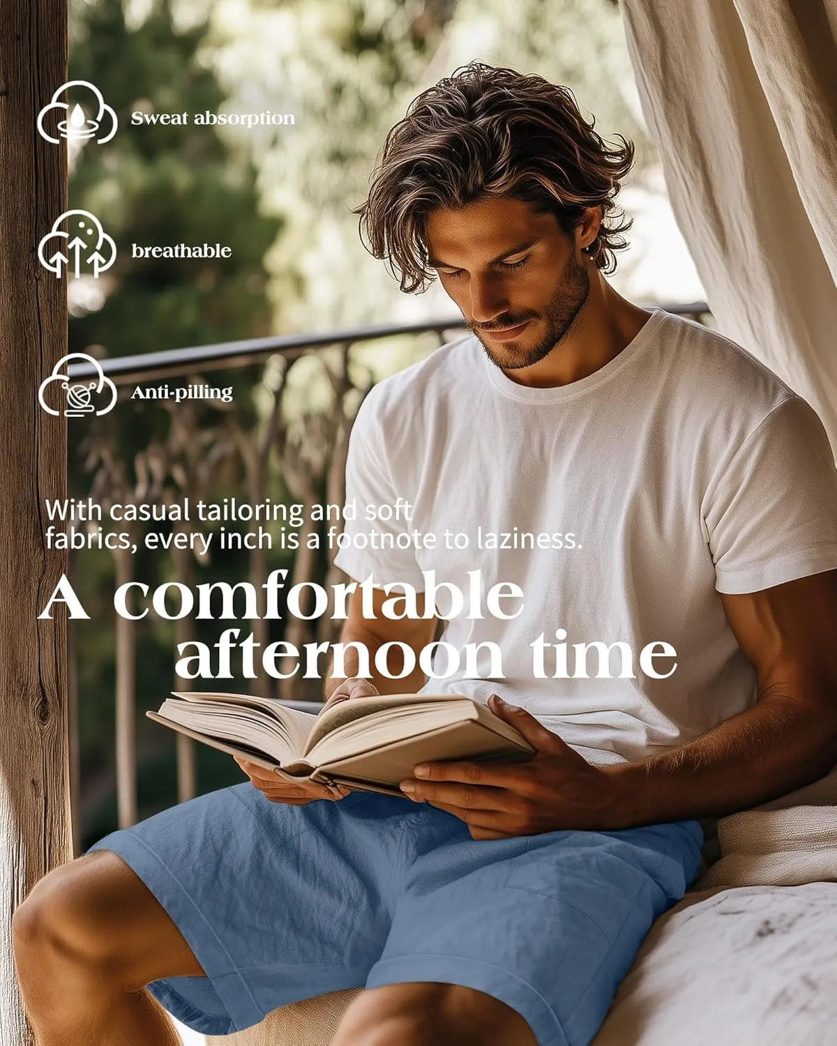 Neer 2 Pack Men's Cotton Linen Bermuda Flat Front Shorts, 7" Casual Elastic Waist Drawstring Summer Beach Shorts with Pockets