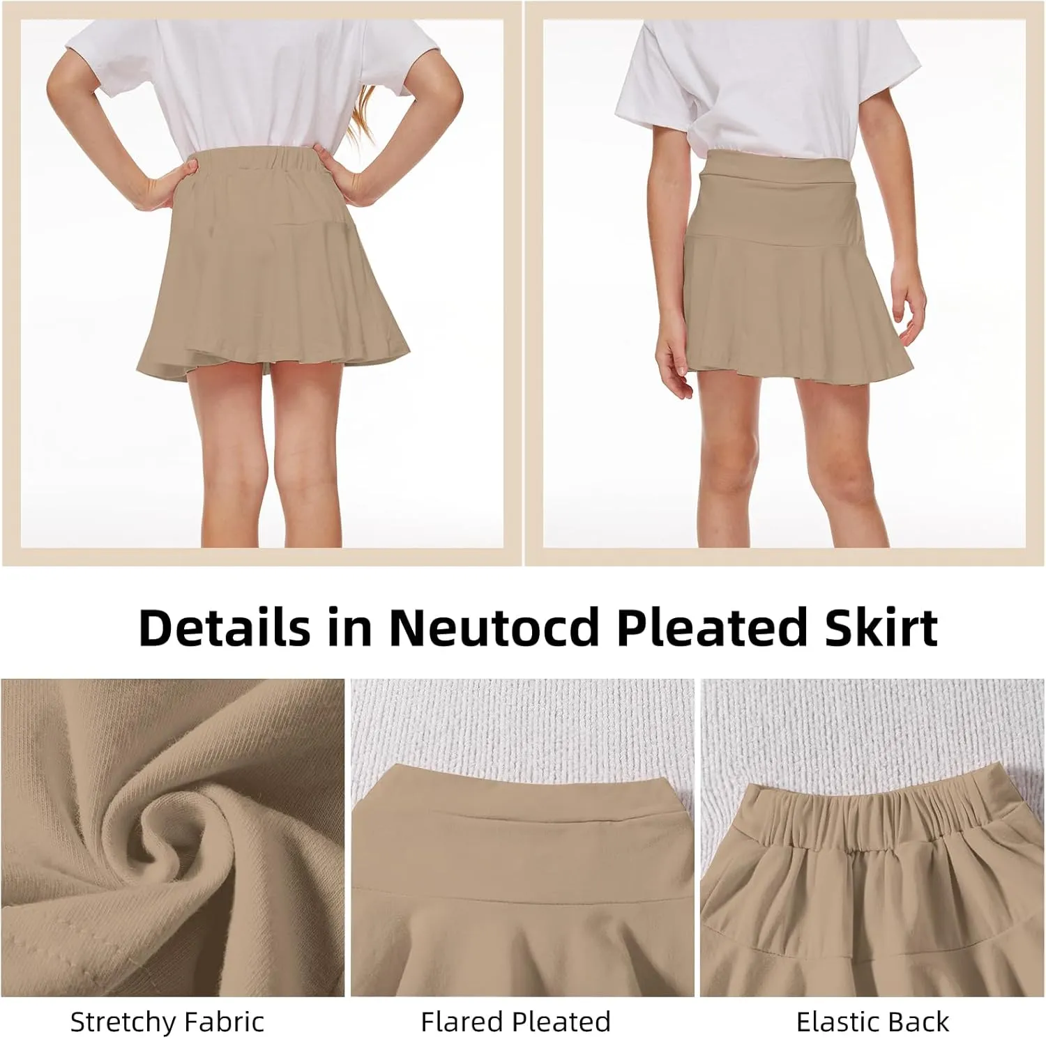Neutocd Toddler Baby Girls Skirts Skorts Elastic Girl Pleated Skirts Kid Casual Stretch Waist Skater Skort Built in Shorts