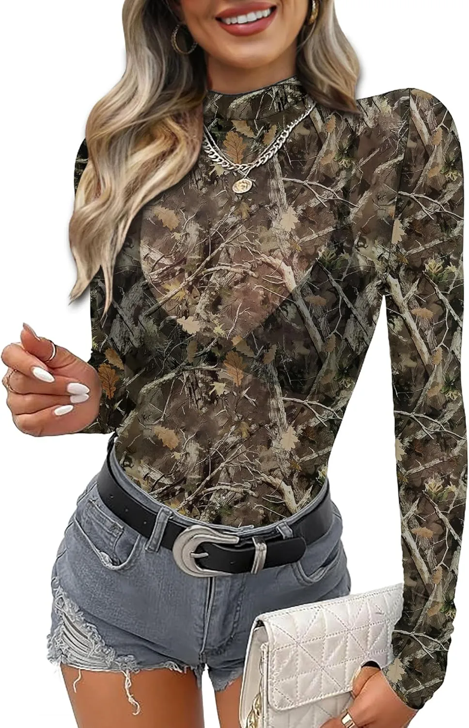OFEEFAN Mesh Long Sleeve Tops for Women Trendy Fashion Western Shirts See Through Going Out Tops for Women S-3XL