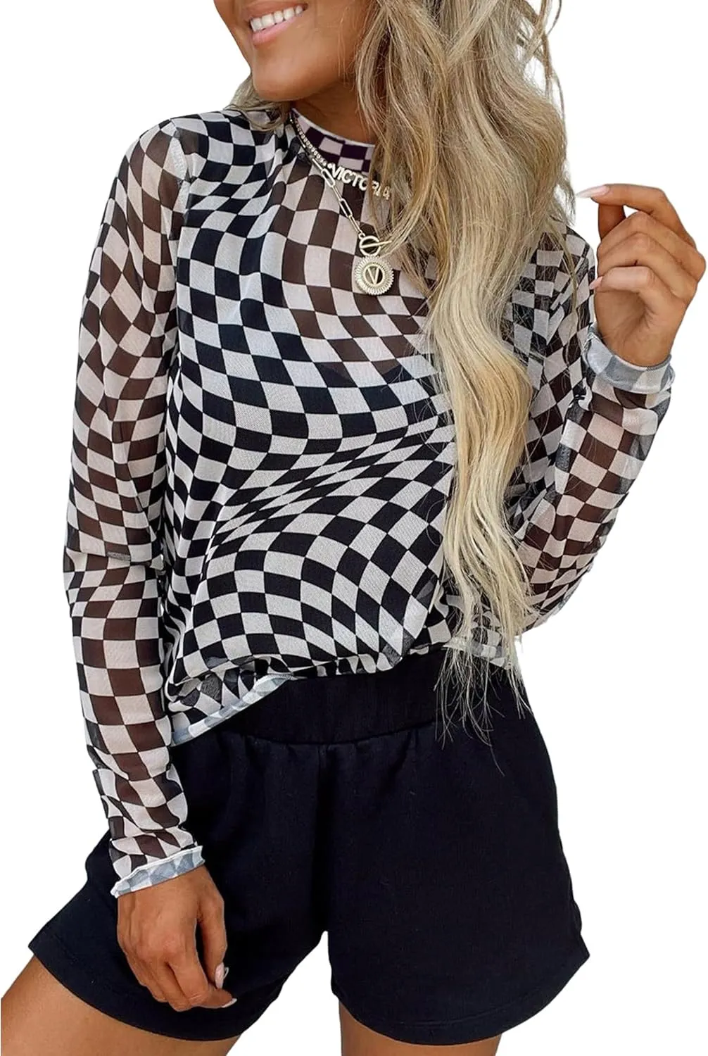 OFEEFAN Mesh Long Sleeve Tops for Women Trendy Fashion Western Shirts See Through Going Out Tops for Women S-3XL