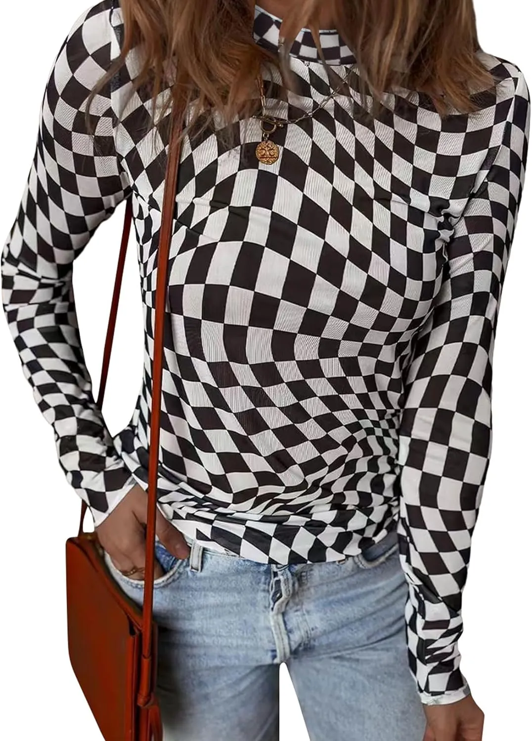 OFEEFAN Mesh Long Sleeve Tops for Women Trendy Fashion Western Shirts See Through Going Out Tops for Women S-3XL