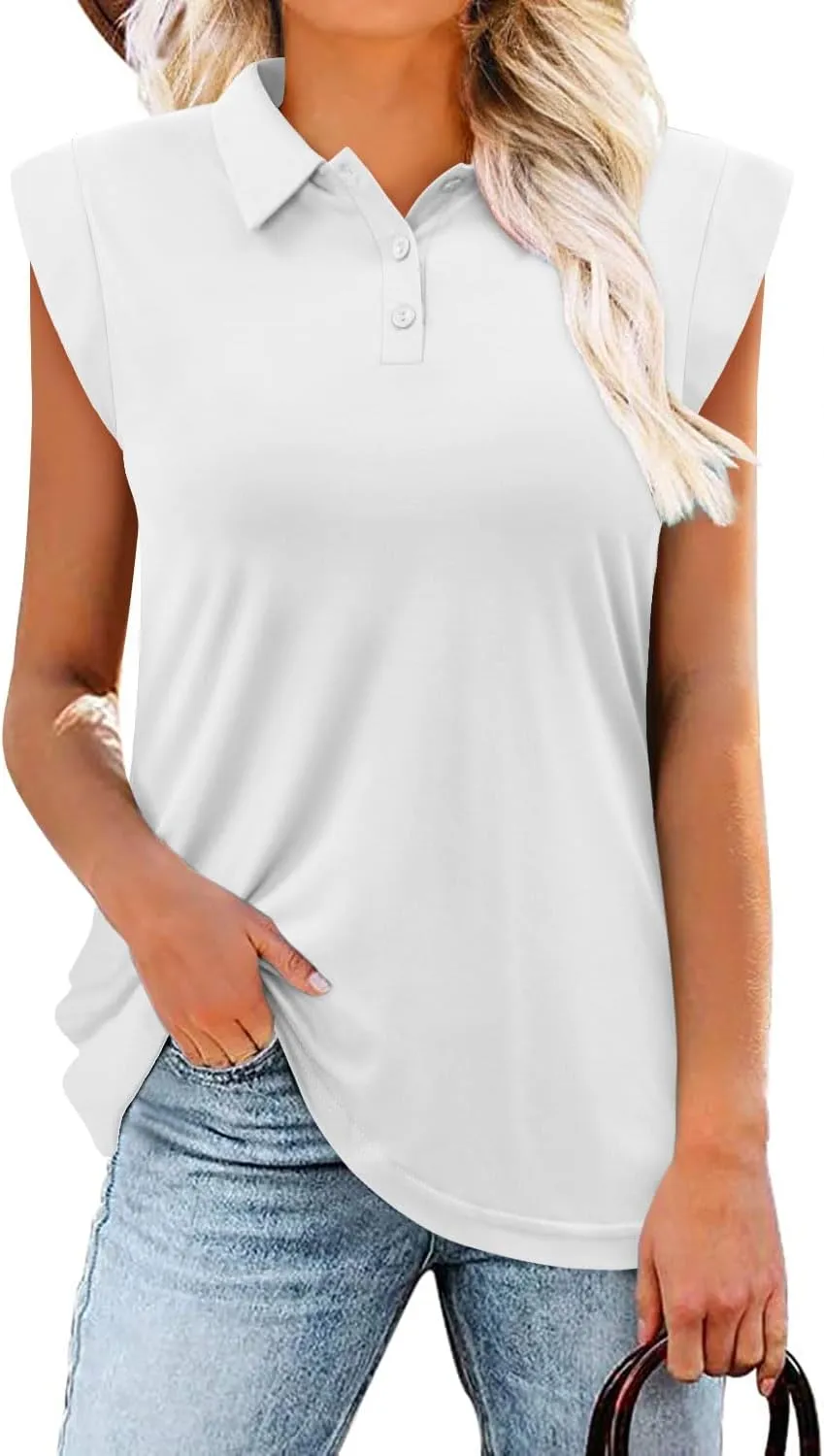 onlypuff Women's Polo Shirts Lapel Collar Short Sleeve Golf Blouse Summer Dressy Casual Tunic Tops