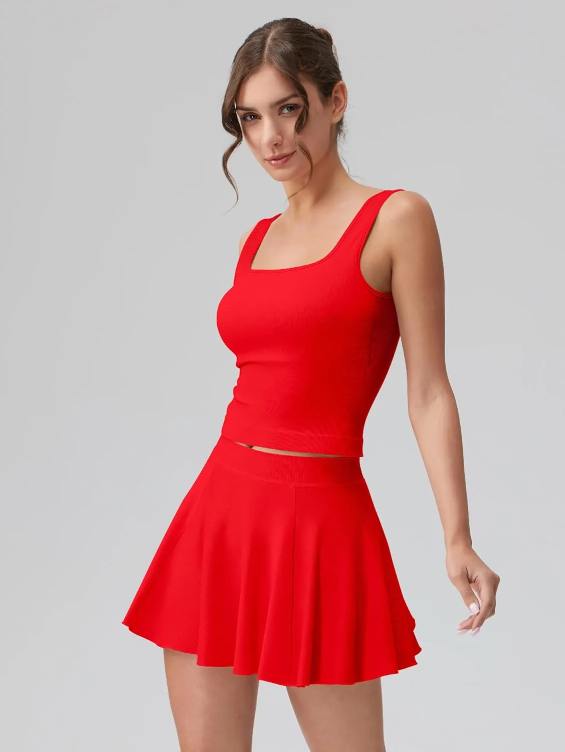 OQQ Women's 2 Piece Mini Skirt Sets Casual Summer Knit Cropped Tank Top with Sport Bra High Waisted Mini Skirts Outfit