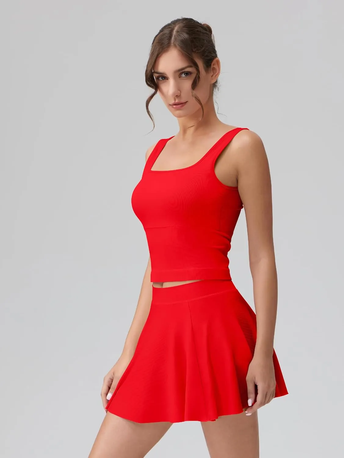 OQQ Women's 2 Piece Mini Skirt Sets Casual Summer Knit Cropped Tank Top with Sport Bra High Waisted Mini Skirts Outfit