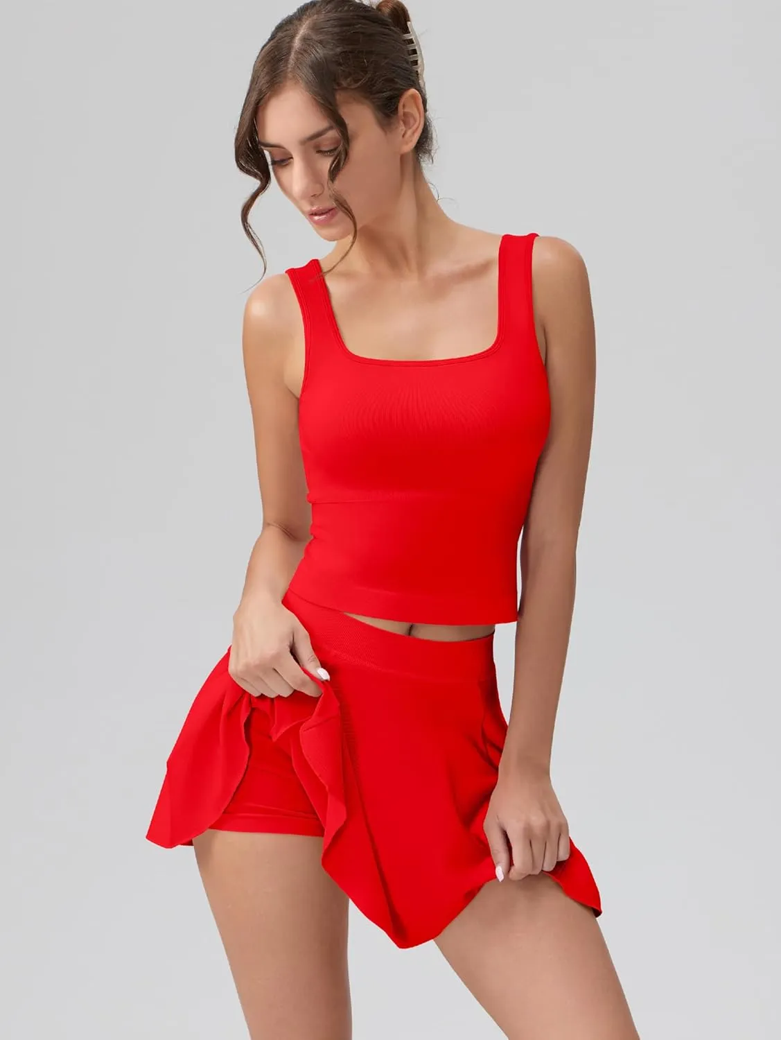 OQQ Women's 2 Piece Mini Skirt Sets Casual Summer Knit Cropped Tank Top with Sport Bra High Waisted Mini Skirts Outfit