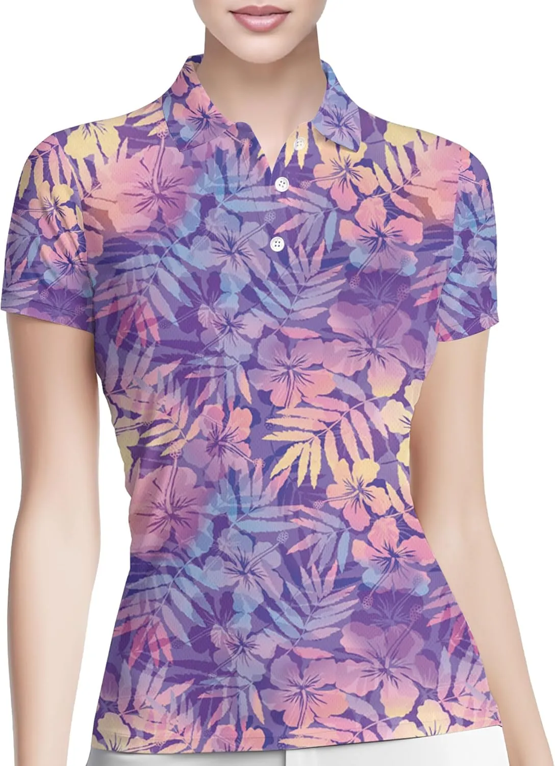 PAGYMO Womens Golf Shirt Crazy Funny Hawaiian Polo Shirts for Women