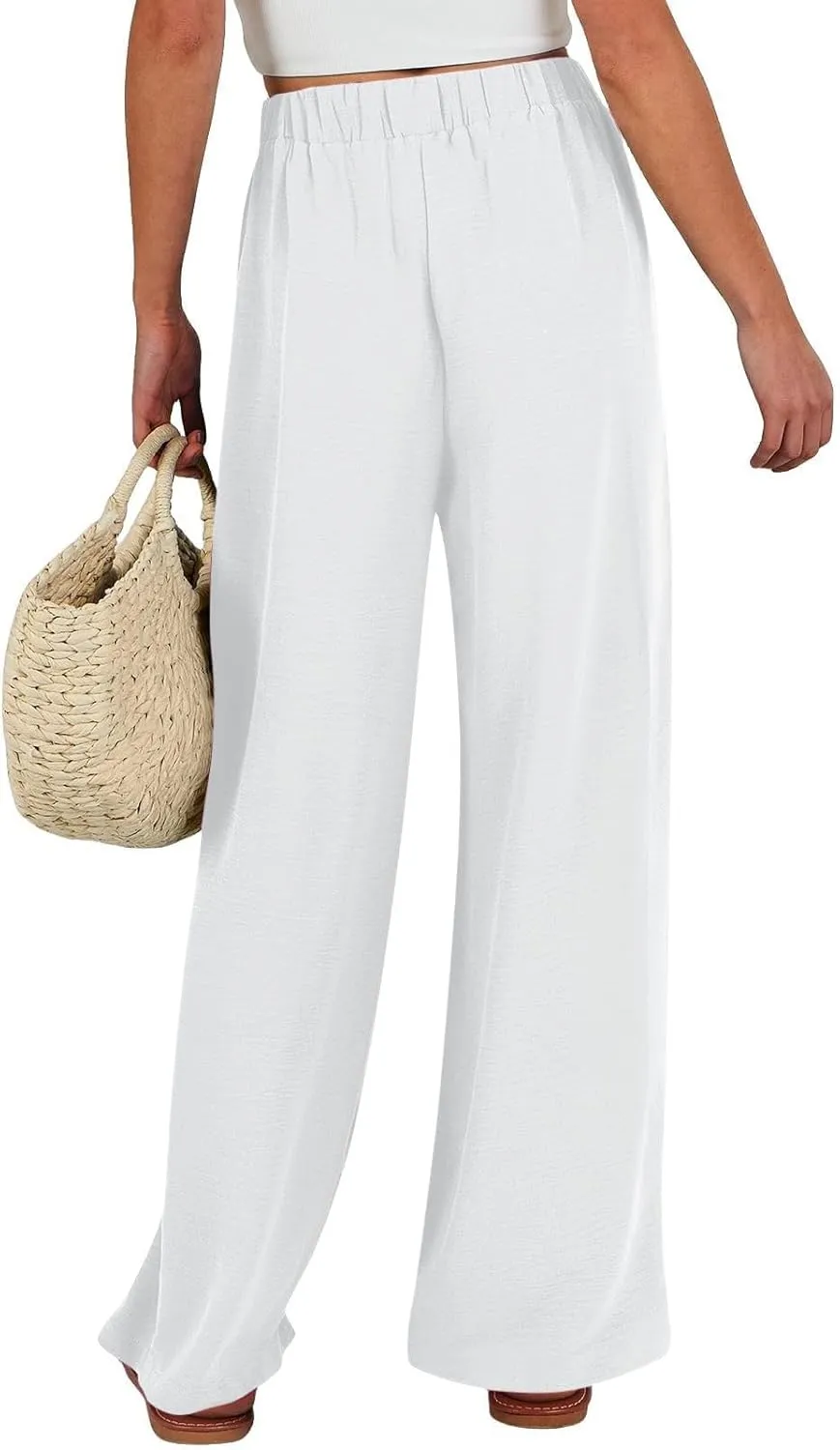 Palazzo Pants for Women Casual Wide Leg Pants Ruffle Smocked High Waisted Pant Flowy Boho Beach Trousers with Pocket