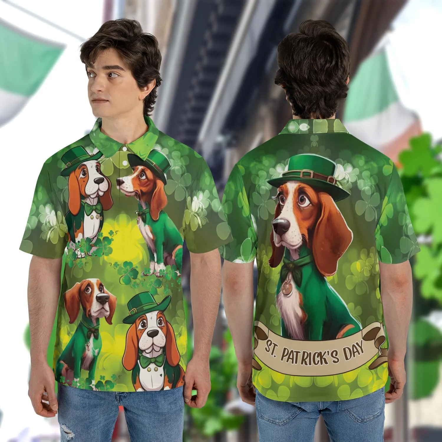 Patrick's Day Polo Shirts for Men - Cute Dog Men's Regular Fit Quick Dry Golf Polo Shirt Series 07