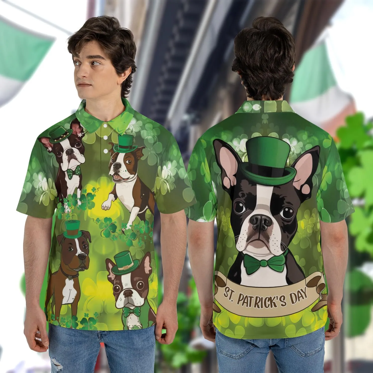 Patrick's Day Polo Shirts for Men - Cute Dog Men's Regular Fit Quick Dry Golf Polo Shirt Series 07