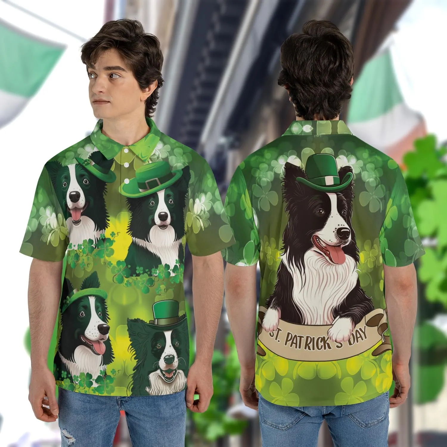 Patrick's Day Polo Shirts for Men - Cute Dog Men's Regular Fit Quick Dry Golf Polo Shirt Series 07