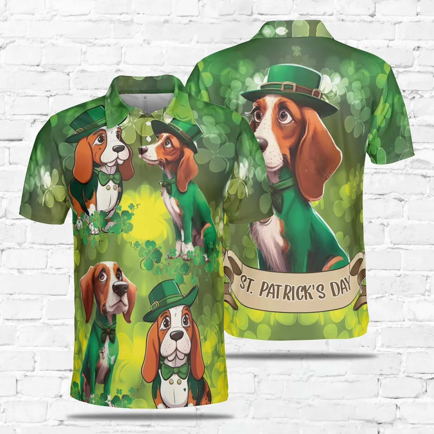 Patrick's Day Polo Shirts for Men - Cute Dog Men's Regular Fit Quick Dry Golf Polo Shirt Series 07