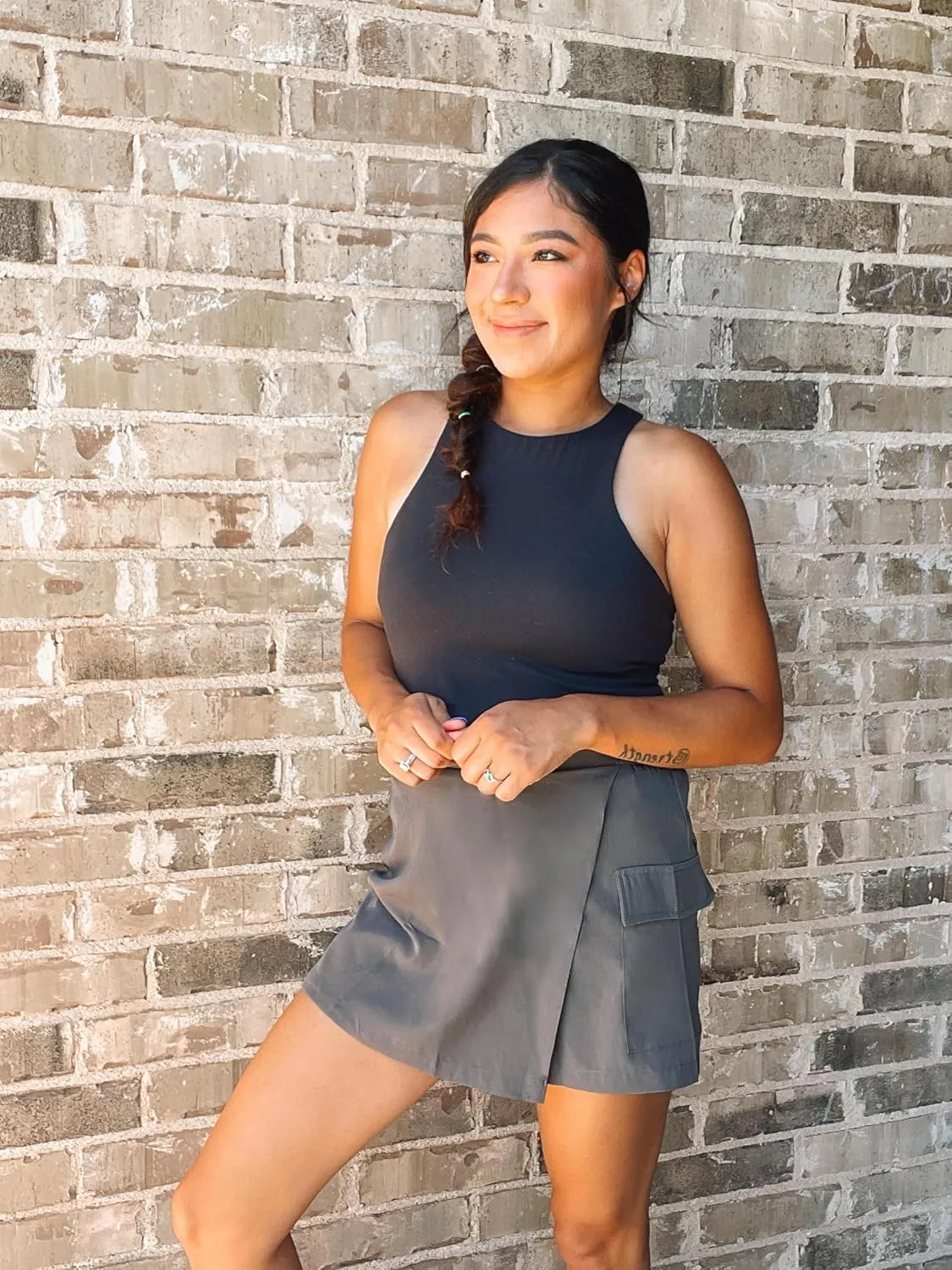 PINSPARK Cargo Skirts for Women Tennis Golf Athletic Skort Casual Summer Mini Skirt Side Slit High Waisted with Pocket