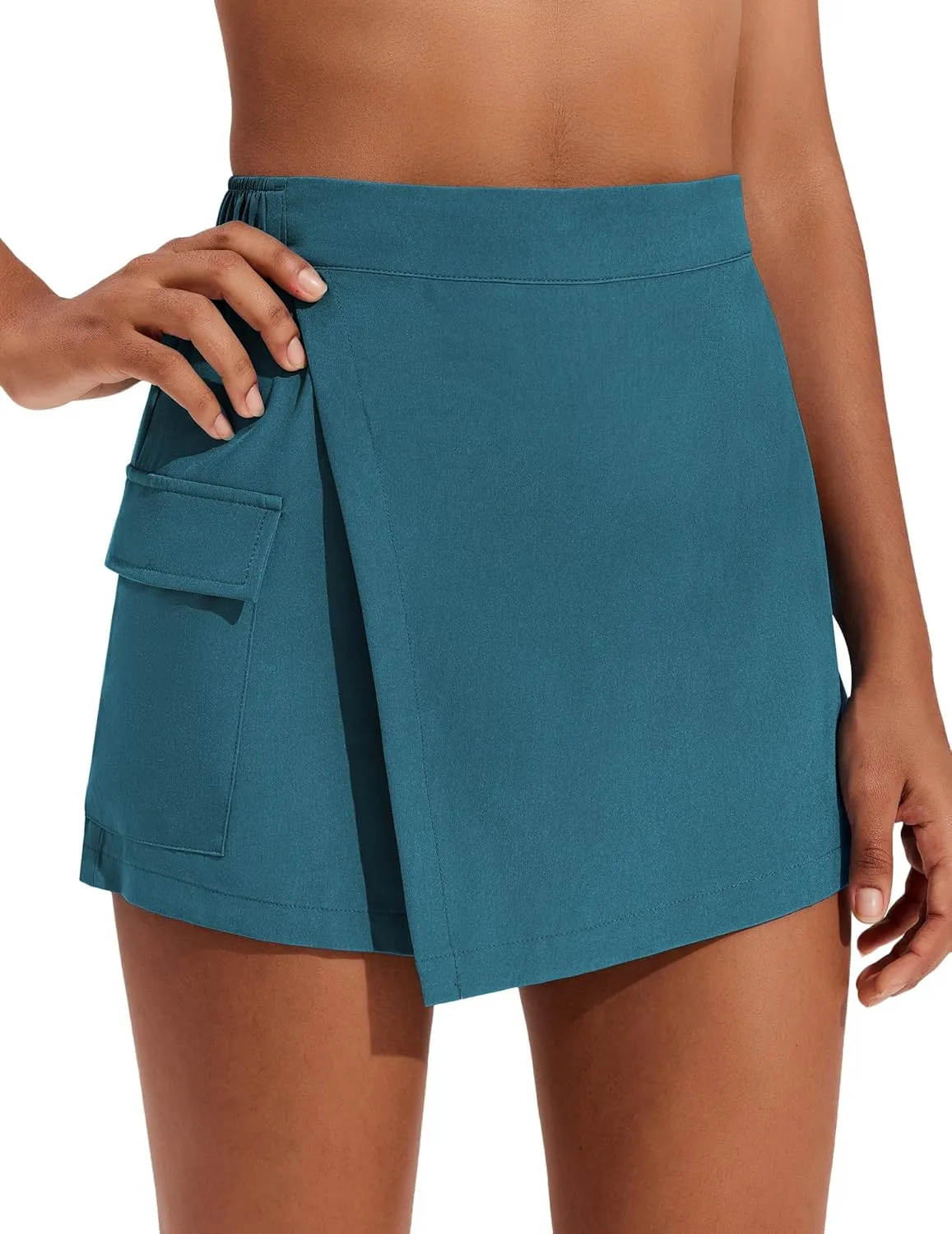 PINSPARK Cargo Skirts for Women Tennis Golf Athletic Skort Casual Summer Mini Skirt Side Slit High Waisted with Pocket